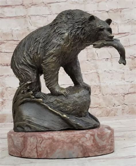 GRIZZLY BEAR SALMON Fishing Alaska Wildlife Art Bronze Marble Statue ...