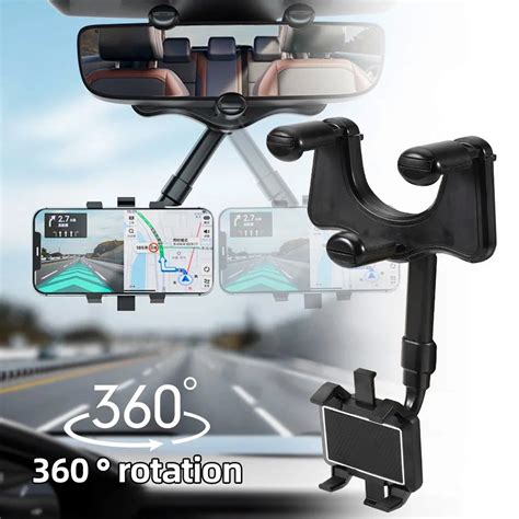 Rearview Mirror Cell Phone Holder In Car 360 Rotatable Car Telephone