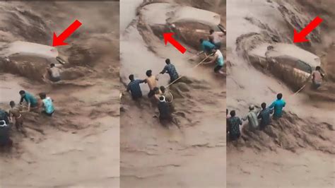 Car Swept Away Amid Heavy Rain In Haryana S Panchkula Driver Saved By Locals Youtube