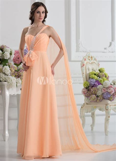 A Line Orange Applique One Shoulder Prom Dress Multi Color Prom Dress