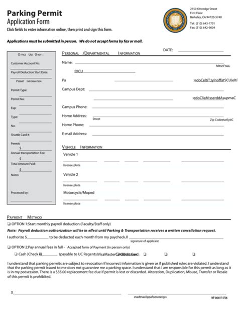 Fillable Parking Permit Application Form Printable Pdf Download