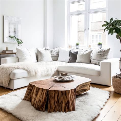 Luxury Living Room Interior Design Features A Unique Wooden Tree Stump