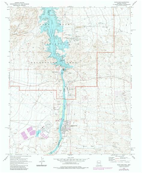 Classic Usgs Davis Dam Arizona 75x75 Topo Map Mytopo Map Store