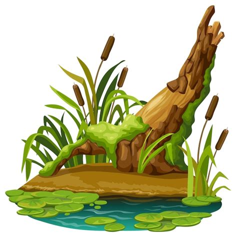 Premium Vector Moss On Stump In Marsh Cartoon Log In Swamp Jungle