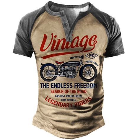 Mens Henley Shirt Tee T Shirt Tee 3d Print Graphic Motorcycle Letter