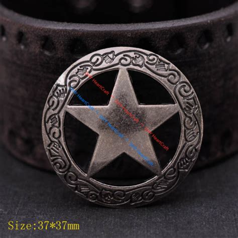 10pc Antique Silver Western Engraved Texas Ranger Star Conchos 1 12