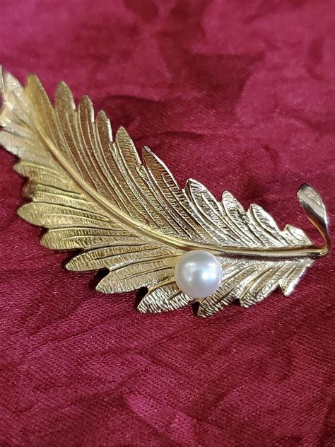 Gorgeous Vintage Imperial Pearl Leaf Brooch 12k Gf Cultured Etsy In