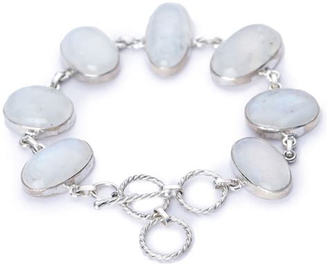 Rainbow Moonstone Cabochon Studded Sterling Silver Bracelet