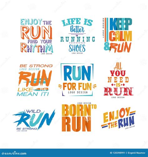 Inspirational And Motivational Slogans Set Design Element For Running