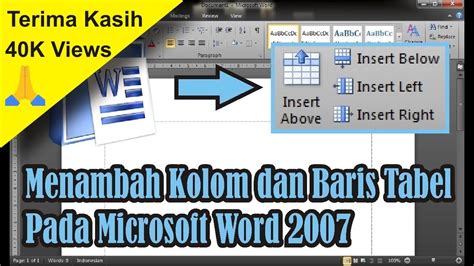 Cara Menambah Kolom Dan Baris Tabel Di Microsoft Word 2007 YouTube