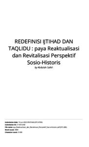 Redefinisi Ijtihad Dan Taqlid Upaya Reaktualisasi Dan Revitalisasi