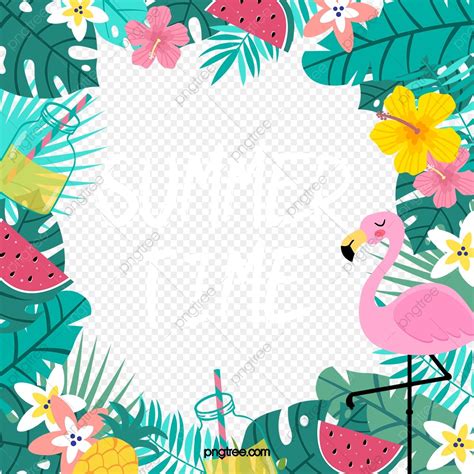 A Tropical Frame With Flamingos Watermelon And Pineapples