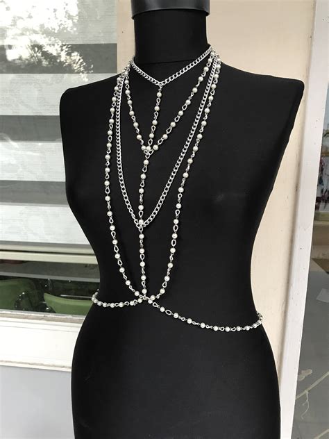 Pearl Body Chain Body Jewelry Body Necklace Silver Body Etsy