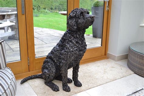 Made When Ordered Sitting Labradoodle Dog Statue Bronze Resin Sculpture