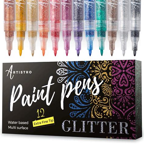 Extra Fine Tip Glitter Paint Pen Set Of 12 Glitter Markers Glitter