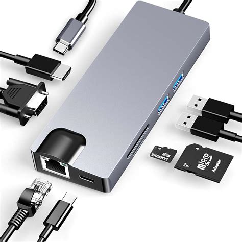 8 En 1 USB C Hub Adaptador USB C Multipuerto Con Soporte HDMI 4K 30Hz