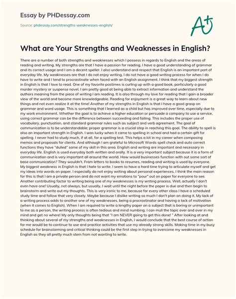 What Are Your Strengths And Weaknesses In English Personal And Report