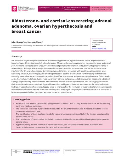 Pdf Aldosterone And Cortisol Cosecreting Adrenal Adenoma Ovarian Hyperthecosis And Breast Cancer