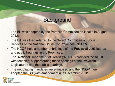 Background The Bill Was Adopted By The Portfolio Committee On Health In