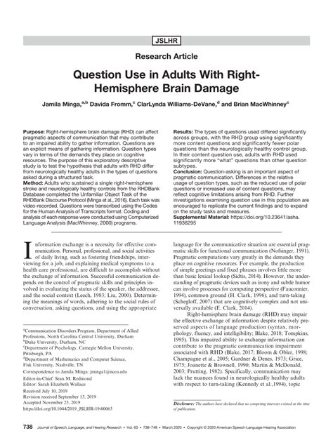 Pdf Question Use In Adults With Right Hemisphere Brain Damage