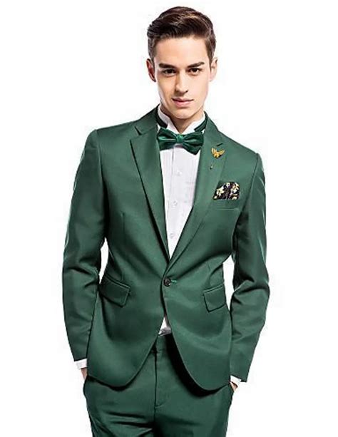 New Dark Green Satin Groom Tuxedos Piece Slim Fit Mens Wedding