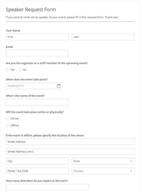 Speaker Request Form Template 123FormBuilder