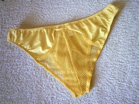 Sexy Men S Yellow Silky N Sheer Net Mini Bikini Pouch Panties Knickers OSr