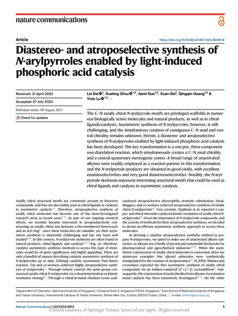 Pdf Diastereo And Atroposelective Synthesis Of N Arylpyrroles