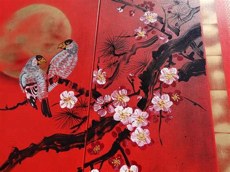 Rot Japan Art Cherry Blossom And Love Birds Japanese Style Zen Etsy