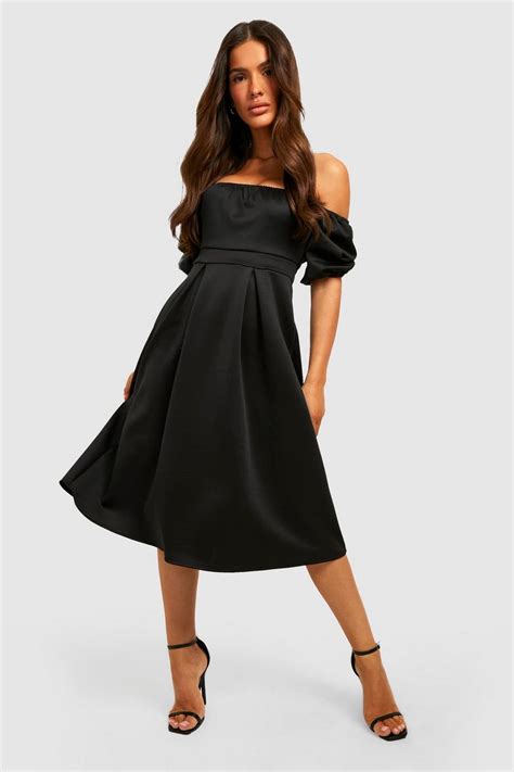 Womens Scuba Off The Shoulder Skater Dress Boohoo Uk