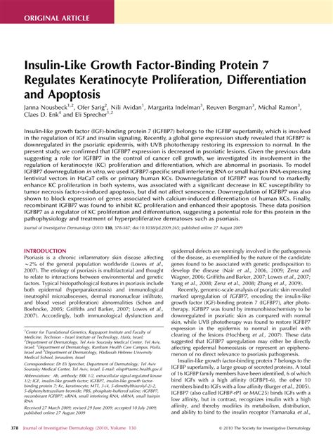 PDF Insulin Like Growth Factor Binding Protein 7 Regulates