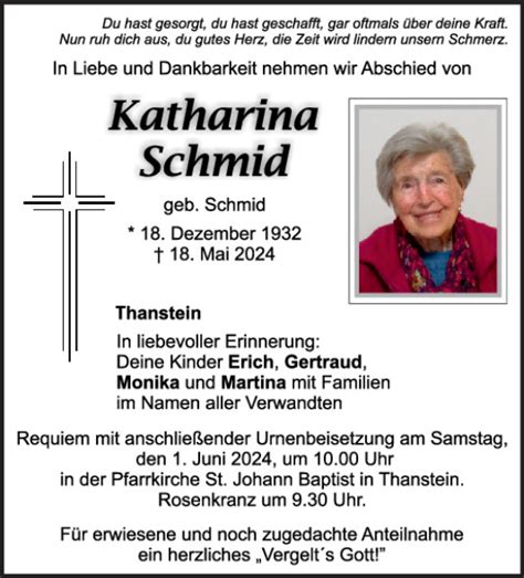 Traueranzeigen Von Katharina Schmid Mittelbayerische Trauer