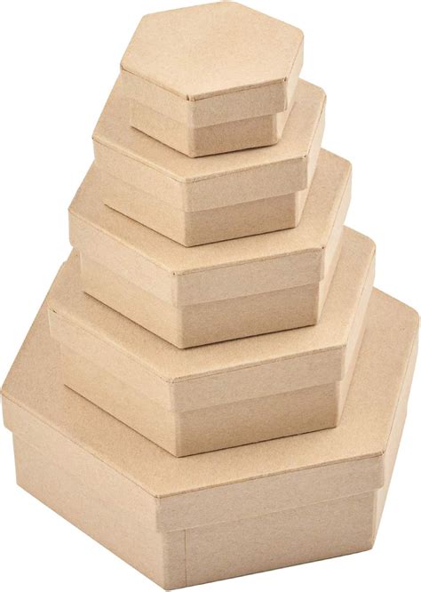 Wandic Paper Mache Box Set Of Hexagonal Mini Kraft Paper Boxes With