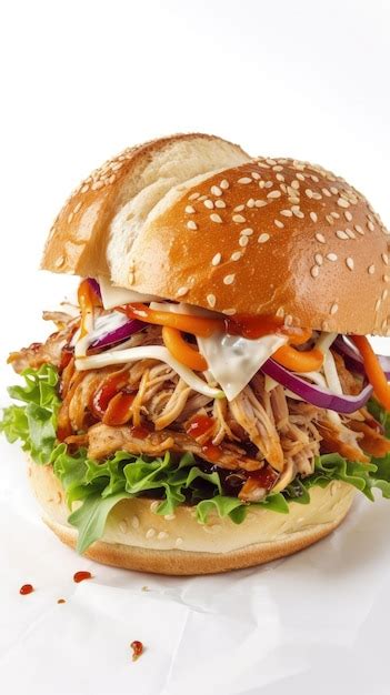 Premium Ai Image A Pulled Pork Sandwich With Lettuce Tomato And Cheese Generative Ai