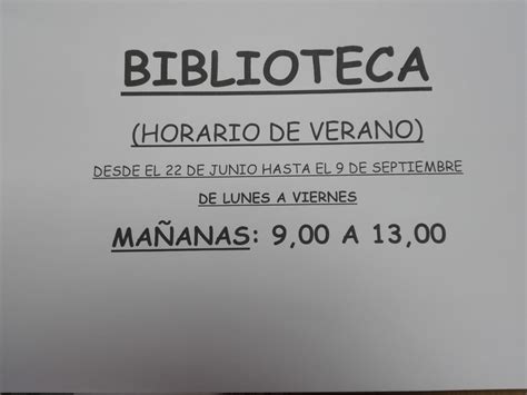 HORARIO VERANO BIBLIOTECA