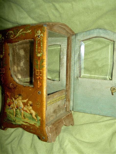 Antique Boudoir Doll French Sedan Chair Vernis Martin Chaise A Porteur