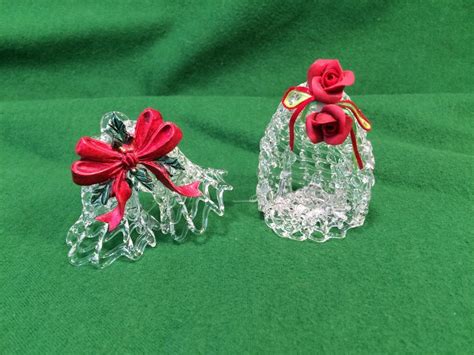 Set Of 2 Unique Silvestri Spun Glass Bells And Nativity Christmas