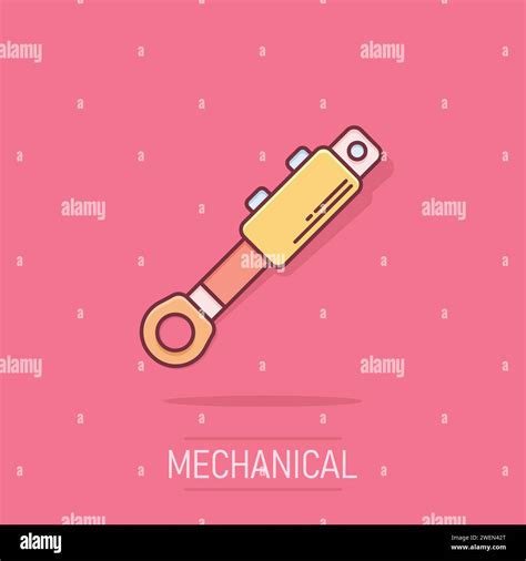 Hydraulic Icon In Comic Style Cylinder Cartoon Vector Illustration On