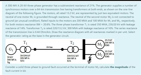 Solved A 300 MV A 20 KV Three Phase Generator Has A Chegg