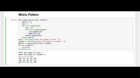 100 Days Python Loop Challenge Day 12 Matrix Pattern In Python Youtube