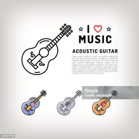 Acoustic Guitar Isolated Line Art Icon Music Instrument Vector Illustration Stock Illustration