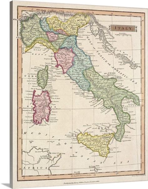 Antique Map Of Italy And Surrounding Islands Italian Themed Parties