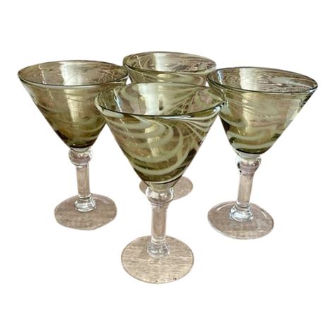 1990s Handblown Swirl Martini Glasses Set Of 4 Chairish