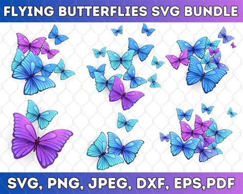 Flying Butterflies Svg Bundle Butterfly Silhouette Design Layout