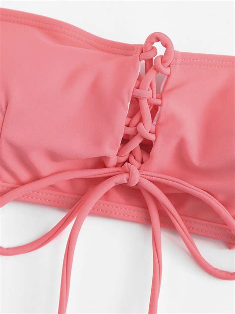 Lace Up Woven Bikini Set Shein Sheinside