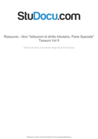 Riassunto Libro Istituzioni Di Diritto Tributario Parte Speciale