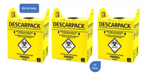 Kit 3 Un Caixa Coletora 7 L Perfurante Cortante Descarpack