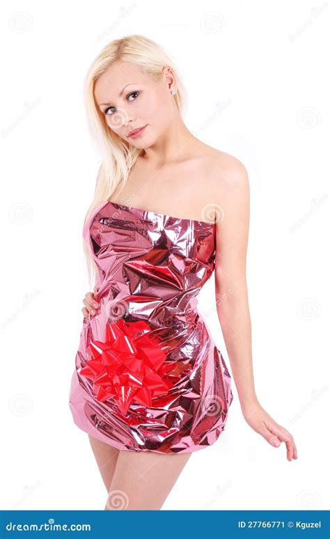 Beautiful Blonde Girl Wrapped Like A Present Stock Image Image Of Anniversary Cute 27766771