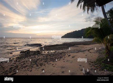 Sunset Over Air Batang Abc Beach Pulau Tioman Island Malaysia