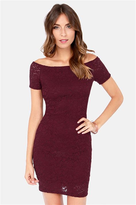 Cute Burgundy Dress Lace Dress Off The Shoulder Dress 38 00 Lulus